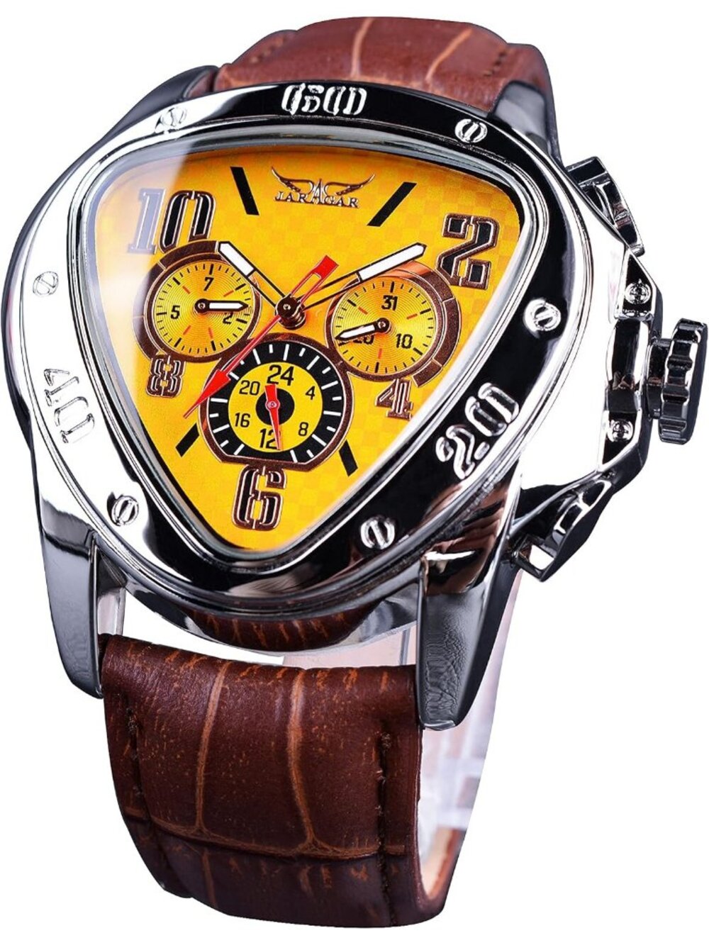 Men's Black Brown Triangle Racing Dial Skeleton Dial Automatic Movement Watch